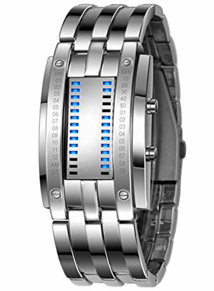 Picture of Classic Mens Blue LED Digital Binary Square Waterproof Watch Silver Plated Wrist Watches (Silver)