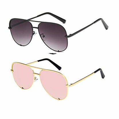 Picture of SORVINO Aviator Sunglasses for Women Classic Oversized Sun Glasses UV400 Protection (2Pack-Black+Gold, 60)