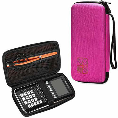 Picture of BOVKE Hard Graphing Calculator Carrying Case for Texas Instruments TI-84 Plus CE/TI-83 Plus CE/Casio fx-9750GII, Extra Zipped Pocket for USB Cables, Manual, Pencil and Other Items, Positively Pink
