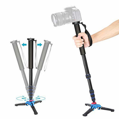 Picture of Neewer Extendable Camera Carbon Fiber Monopod with Removable Foldable Tripod Support Base: 5-Section Leg, Max. 66 inches for Canon Nikon Sony DSLR Cameras, Payload up to 11 pounds/5 kilograms