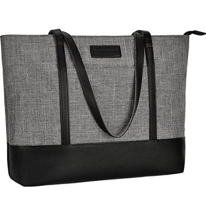 Picture of 17 inch Laptop Bag for Women,Multi Pockets Large Work Bag,Lightweight Water Resistant Nylon Laptop Tote Bag Messenger Bag,17 Inch Grey