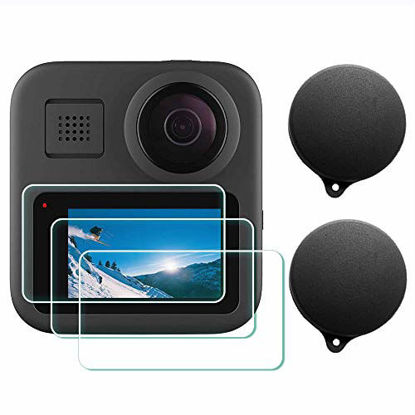 Picture of ULBTER GoPro MAX Screen Protector for GoPro MAX Waterproof 360 Camera + Lens cap Cover,0.3mm 9H Hardness Tempered Glass Protector,Anti-Scrach Anti-Fingerprint Anti-Bubble [2+3 Pack]