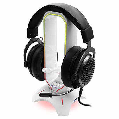 Picture of Tilted Nation RGB Gaming Headset Stand - 3 in 1 Design with Mouse Bungee and 2 Port USB 3.0 Hub - The Ultimate Addition to Your Gaming Station - Dynamic RGB Headphone Stand with USB Charger - White