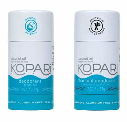 Picture of Kopari Aluminum-Free Deodorant Original + Charcoal | Non-Toxic, Paraben Free, Gluten Free & Cruelty Free Mens and Womens Deodorant | Made with Organic Coconut Oil | 2 Pack, 2.0 oz