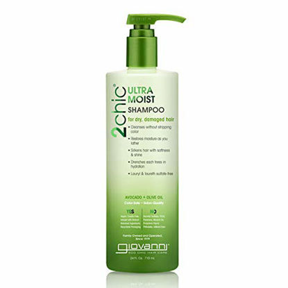 Picture of GIOVANNI 2chic Ultra-Moist Shampoo, 24 oz. Avocado & Olive Oil, Hydration Formula, Enriched with Aloe Vera, Shea Butter, Botanical Extracts & Oils, Sulfate Free, No Parabens, Color Safe (Pack of 1)