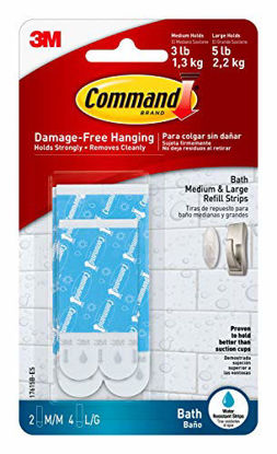 Picture of Command Bath Water-Resistant Adhesive Refill Strips, Re-Hang Medium and Large Bath Hooks or Caddies, 2 Medium Strips, 4 Large Strips, 17615B