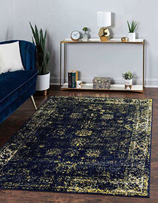 Picture of Unique Loom Sofia Collection Traditional Vintage Area Rug, 3' 3" x 5' 3", Navy Blue/Yellow