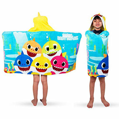 Picture of Franco Kids Bath and Beach Soft Cotton Terry Hooded Towel Wrap, 24" x 50", Baby Shark