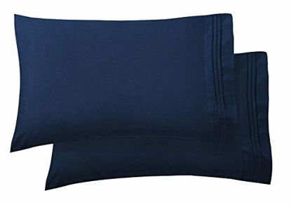Picture of Luxury Ultra-Soft 2-Piece Pillowcase Set 1500 Thread Count Egyptian Quality Microfiber - Double Brushed - 100% Hypoallergenic - Wrinkle Resistant, King Size, Navy Blue
