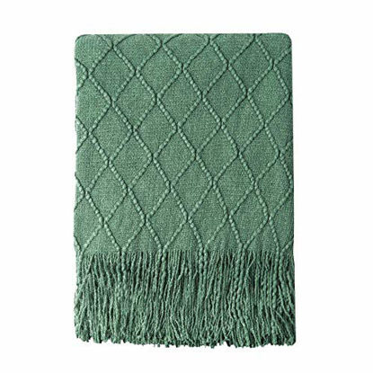 Picture of Bourina Textured Solid Soft Sofa Throw Couch Cover Knitted Decorative Blanket,Green, 60"x80"