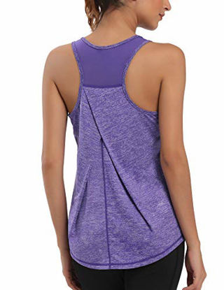 Picture of Aeuui Workout Tops for Women Mesh Racerback Tank Yoga Shirts Gym Clothes