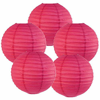 Picture of Just Artifacts 8-Inch Flamingo Pink Chinese Japanese Paper Lanterns (Set of 5, Flamingo Pink)