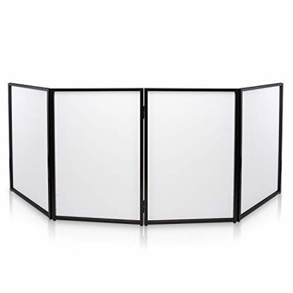 Picture of DJ Booth Foldable Cover Screen - Portable Event Facade Front Board Video Light Projector Display Scrim Panel with Folding Steel Frame Panel Stand, Stretchable Lycra Spandex - Pyle PDJFAC10 (White)