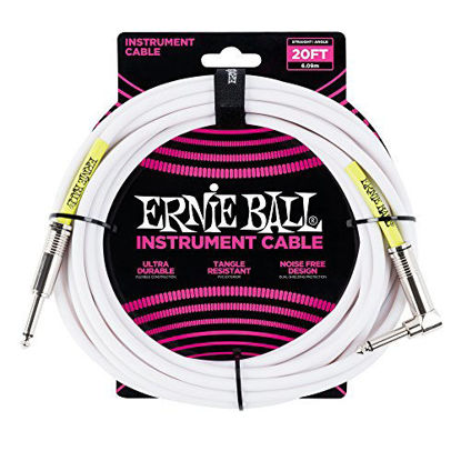 Picture of Ernie Ball 20' Straight / Angle Instrument Cable - White