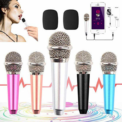 Picture of mini microphone for iphone,Tiny Microphone,Portable Microphone/mini mic,for Mobile Phone, Computer, Tablet, Recording Chat and Singing,with Mic Stand and 2PCS sponge foam cover (silver white)