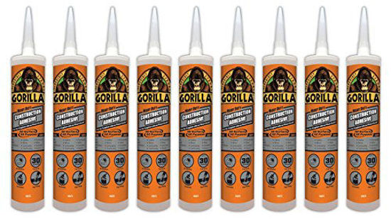 Picture of Gorilla Heavy Duty Construction Adhesive, 9 ounce Cartridge, White, (Pack of 9)