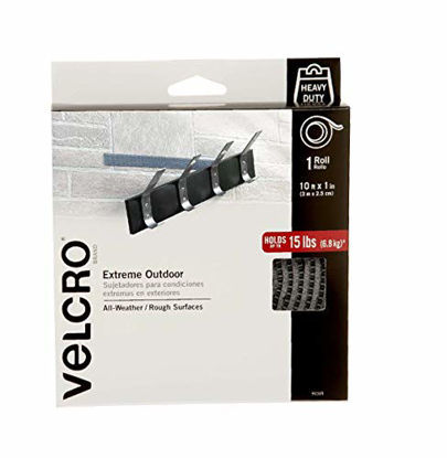 Picture of VELCRO Brand Extreme Outdoor Heavy Duty Tape | 10Ft x 1 In | Holds 15 lbs | Titanium, Industrial Strength Adhesive Back Rolls | Strong Weather Resistant for Brick, Concrete (91365)