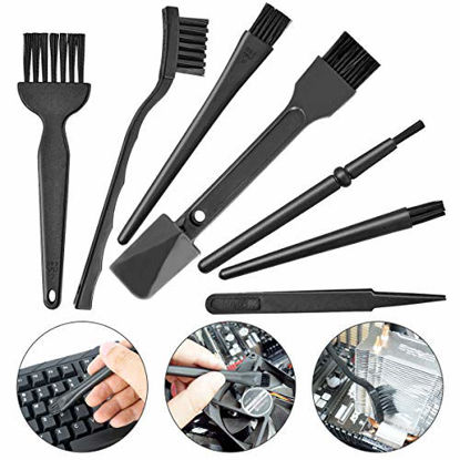 Picture of Small Portable Plastic Handle Nylon Anti Static Brushes Computer Keyboard Cleaning Brush Kit (Black, Set of 7)