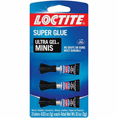 Picture of Loctite 1906107 Super Glue Ultra Gel Minis, Clear, 3-0.03 Oz. Squeeze Tubes Per, 1 Pack