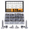 Picture of Self Tapping Screws Assortment Set, M3/M4/M5/M6 304 Stainless Steel Sheet Metal Screws Kit, Casaon Phillips Drive Wood Screw Assortment 570pcs (285pcs Round Head and 285pcs Flat Head)