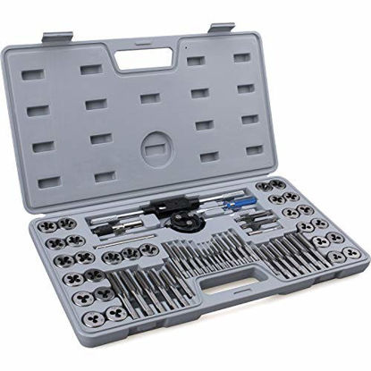 Picture of 60-Piece Master Tap and Die Set - Include Both SAE Inch and Metric Sizes, Coarse and Fine Threads | Essential Threading and Rethreading Tool Kit with Complete Accessories and Storage Case