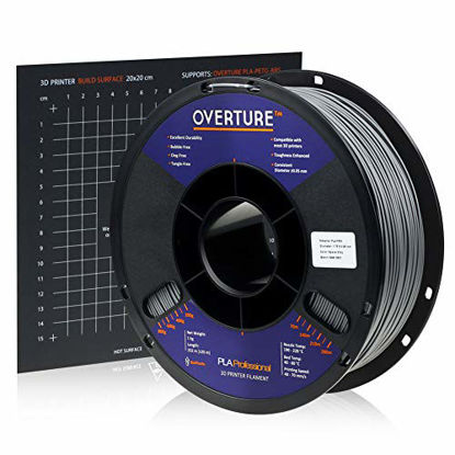 Picture of Overture PLA Plus (PLA+) Filament 1.75mm PLA Professional Toughness Enhanced PLA Roll with 3D Build Surface 200 × 200mm, Premium PLA 1kg Spool (2.2lbs), Dimensional Accuracy +/- 0.05 mm (Space Grey)