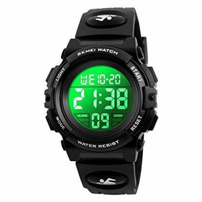 Picture of Boys Digital Watch Outdoor Sports 50M Waterproof Electronic Watches Alarm Clock 12/24 H Stopwatch Calendar Wristwatch - All Black