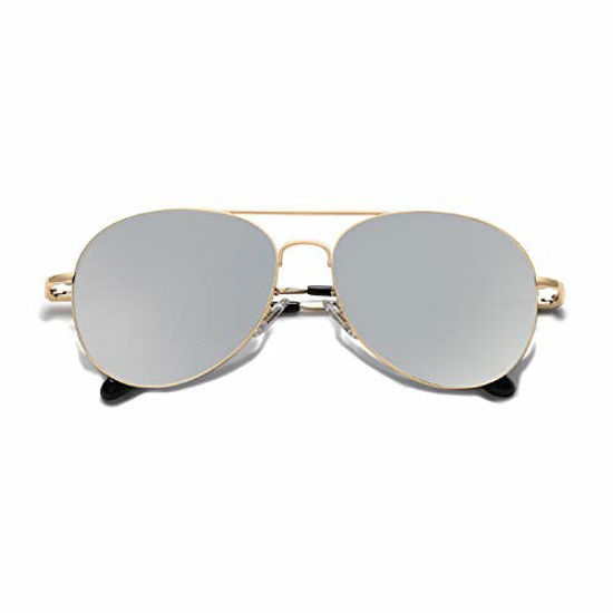 Picture of SOJOS Classic Aviator Mirrored Flat Lens Sunglasses Metal Frame with Spring Hinges SJ1030 with Gold Frame/Silver Mirrored Lens