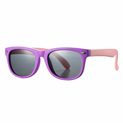Picture of Kids Polarized Sunglasses TPEE Rubber Flexible Shades for Girls Boys Age 3-9 (Purple Frame/Grey Lens)