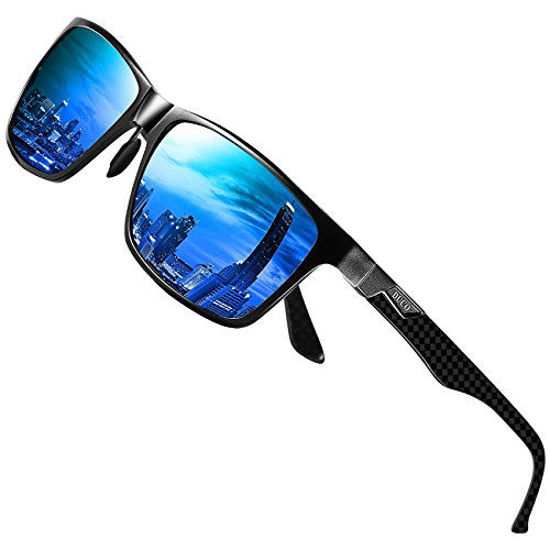 GetUSCart- DUCO Men's Luxury Carbon Fiber Temple Polarized Sunglasses for Men  Sports UV400 DC8206 (Black Frame Blue Lens)