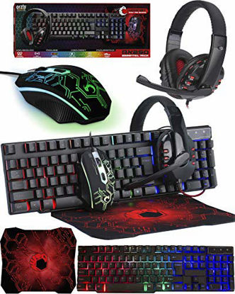 Picture of Gaming Keyboard and Mouse and Mouse pad and Gaming Headset, Wired LED RGB Backlight Bundle for PC Gamers and Xbox and PS4 Users - 4 in 1 Edition Hornet RX-250