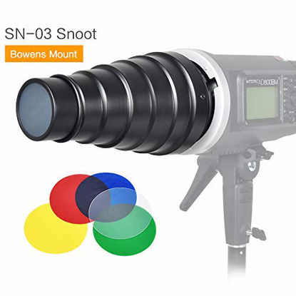 Picture of SUPON Metal Body Photo Conical Studio Snoot with Honeycomb Grid 5pcs Color Filter Kit for Bowens Mount Strobe Flash Speedlight Photography Light Modifier Ideal Moonlights