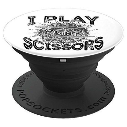 Picture of I Play With Scissors Hair Stylist Salon Cute Gift - PopSockets Grip and Stand for Phones and Tablets