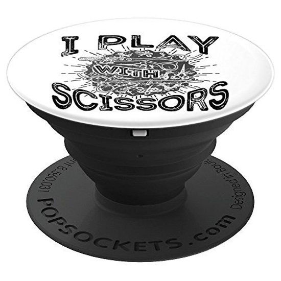 Picture of I Play With Scissors Hair Stylist Salon Cute Gift - PopSockets Grip and Stand for Phones and Tablets