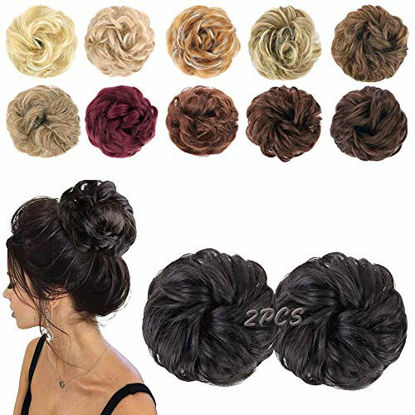 Picture of MORICA 2PCS Messy Bun Hair Scrunchies Messy Bun Hair Piece for Women Curly Wavy Scrunchy Updo Bun Extensions