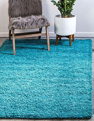 Picture of Unique Loom Solo Solid Shag Collection Modern Plush Deep Aqua Blue Area Rug (10' 0 x 13' 0)