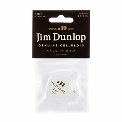 Picture of Dunlop 483P01TH Genuine Celluloid, White, Thin, 12/Player's Pack
