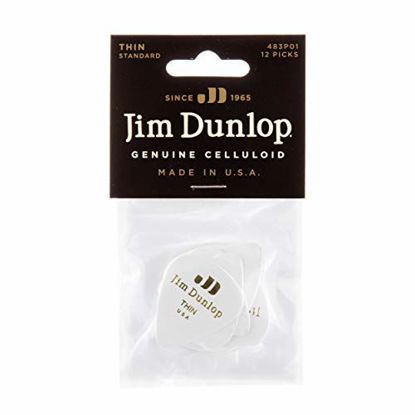 Picture of Dunlop 483P01TH Genuine Celluloid, White, Thin, 12/Player's Pack