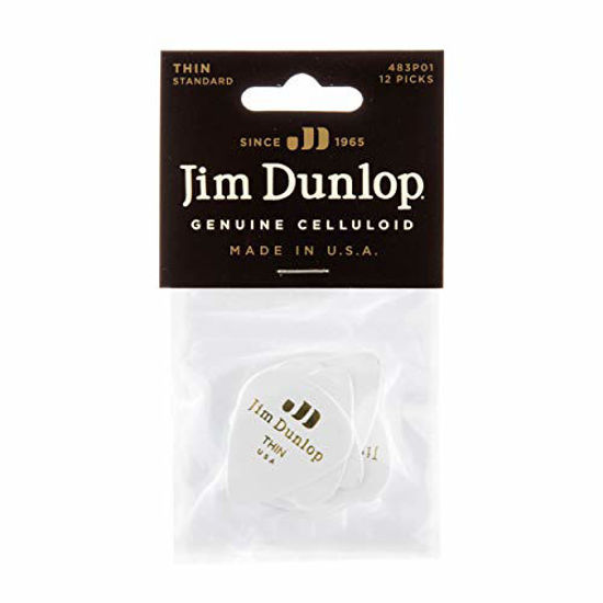 Picture of Dunlop 483P01TH Genuine Celluloid, White, Thin, 12/Player's Pack