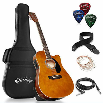 Picture of Ashthorpe Full-Size Cutaway Thinline Acoustic-Electric Guitar Package - Premium Tonewoods - Brown