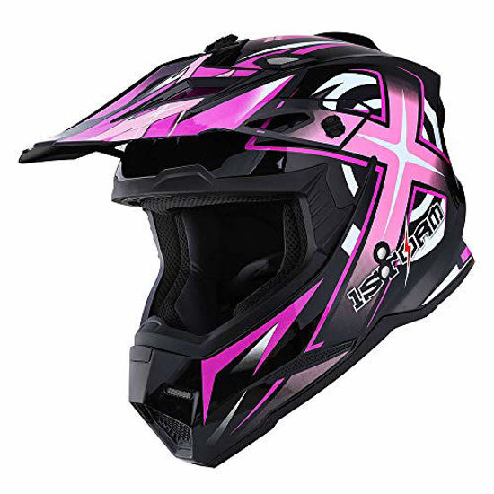 Picture of 1Storm Adult Motocross Helmet BMX MX ATV Dirt Bike Helmet Racing Style HF801; Sonic Pink