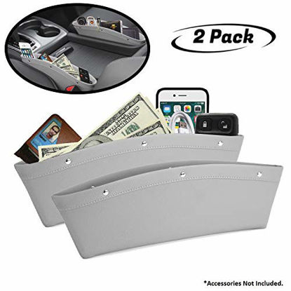 Picture of lebogner Between Car Seat Gap Filler Organizer, 2 Pack Grey PU Leather Side of Center Console Car Pocket for Phone, Coins and Keys, Multifunction Crevice Caddy Catcher, Vehicle Interior Accessories