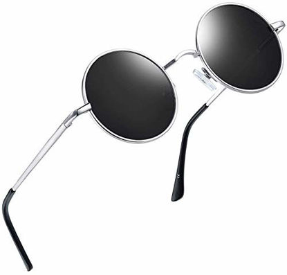 Picture of Joopin Polarized Lennon Round Sunglasses Women Men Circle Hippie Sun Glasses (Silver Black)