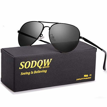 Picture of SODQW Aviator Sunglasses for Women Polarized Mirrored, Large Metal Frame, UV 400 Protection (Non-Mirrored Lens)