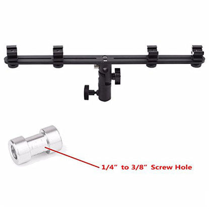 Picture of EXMAX E4 Aluminum Flash Swivel/Tilt Bracket 4 Four Hot Cold Shoe Flash Single Dual Triple Mount Head Umbrella Holder Adapter Light Stand 1/4" to 3/8'' for Studio Canon Nikon Speedlight