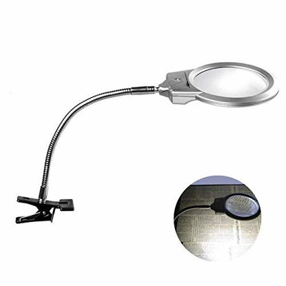 Picture of Hand-held Magnifier 2X 5X Clamp-on Magnifying Lamp, Reading Desktop Magnifier,Daylight Bright Led Lights and Flexible Gooseneckfor Hobbies, Crafts, Workbench, Diamond Art
