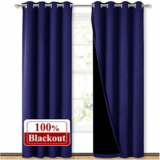 Picture of NICETOWN 100% Blackout Curtain Set, Thermal Insulated & Energy Efficiency Window Draperies for Guest Room, Full Shading Panels for Shift Worker and Light Sleepers, Navy Blue, 52W x 84L, 2 PCs