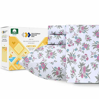 Picture of 400-Thread-Count 100% Cotton Sheets - 4 Piece Anthro Florals - Multicolor King Size Printed Sheet Set, Combed Cotton Hotel Quality Bed Sheets, Deep Pockets Fit Mattress 16"