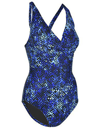 Picture of Speedo Women's One Piece Swimsuit Wrap Front Padded Cross Back (6, Blue)