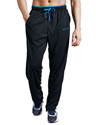 Picture of ZENGVEE Sweatpants for Men with Zipper Pockets Open Bottom Athletic Pants for Jogging, Workout, Gym, Running, Training (BlackBlue01,M)
